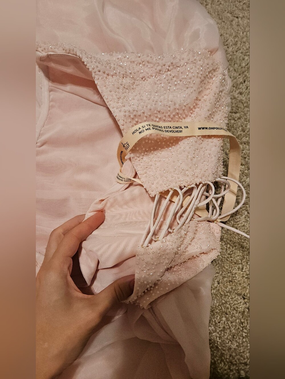 Strapless Pink Midi Dress with Textured Bodice - Picture 7 of 8
